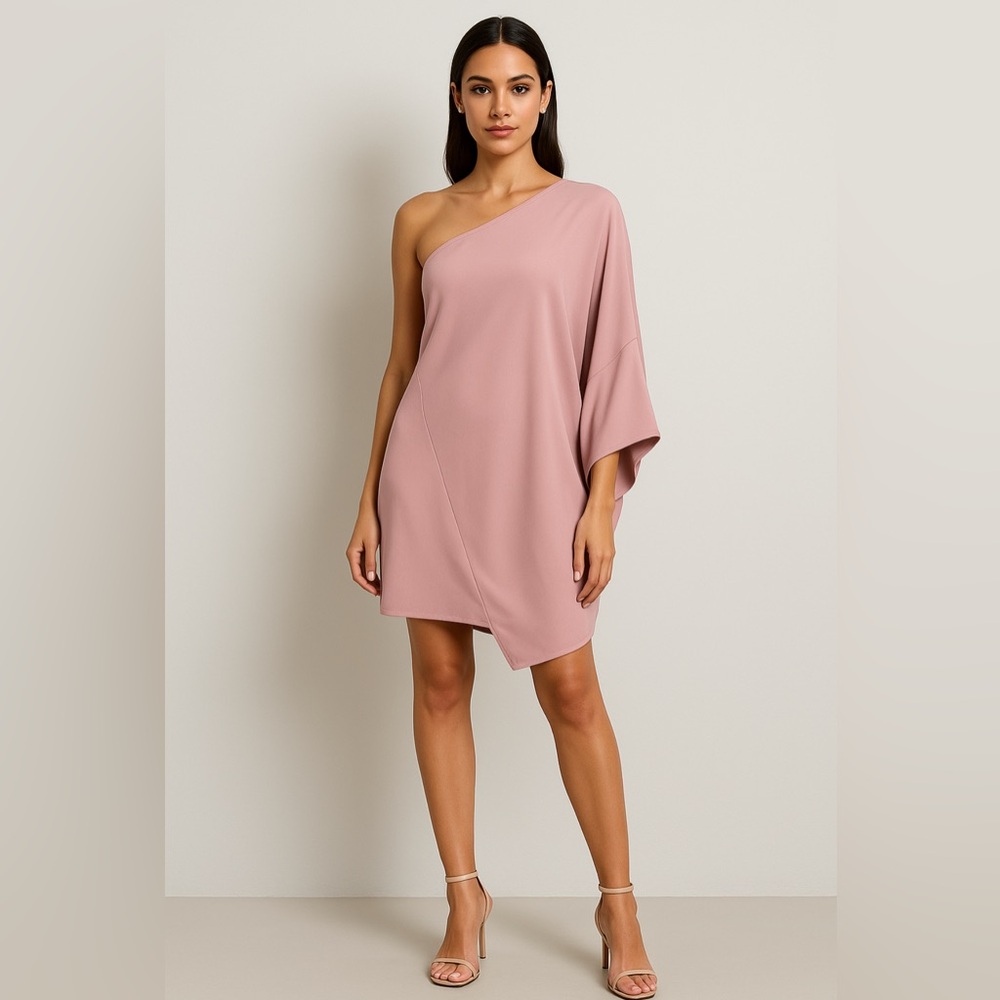 Tish Cox Mini Dress Small Pink‎ One Shoulder Draped Asymmetrical Made in Dallas